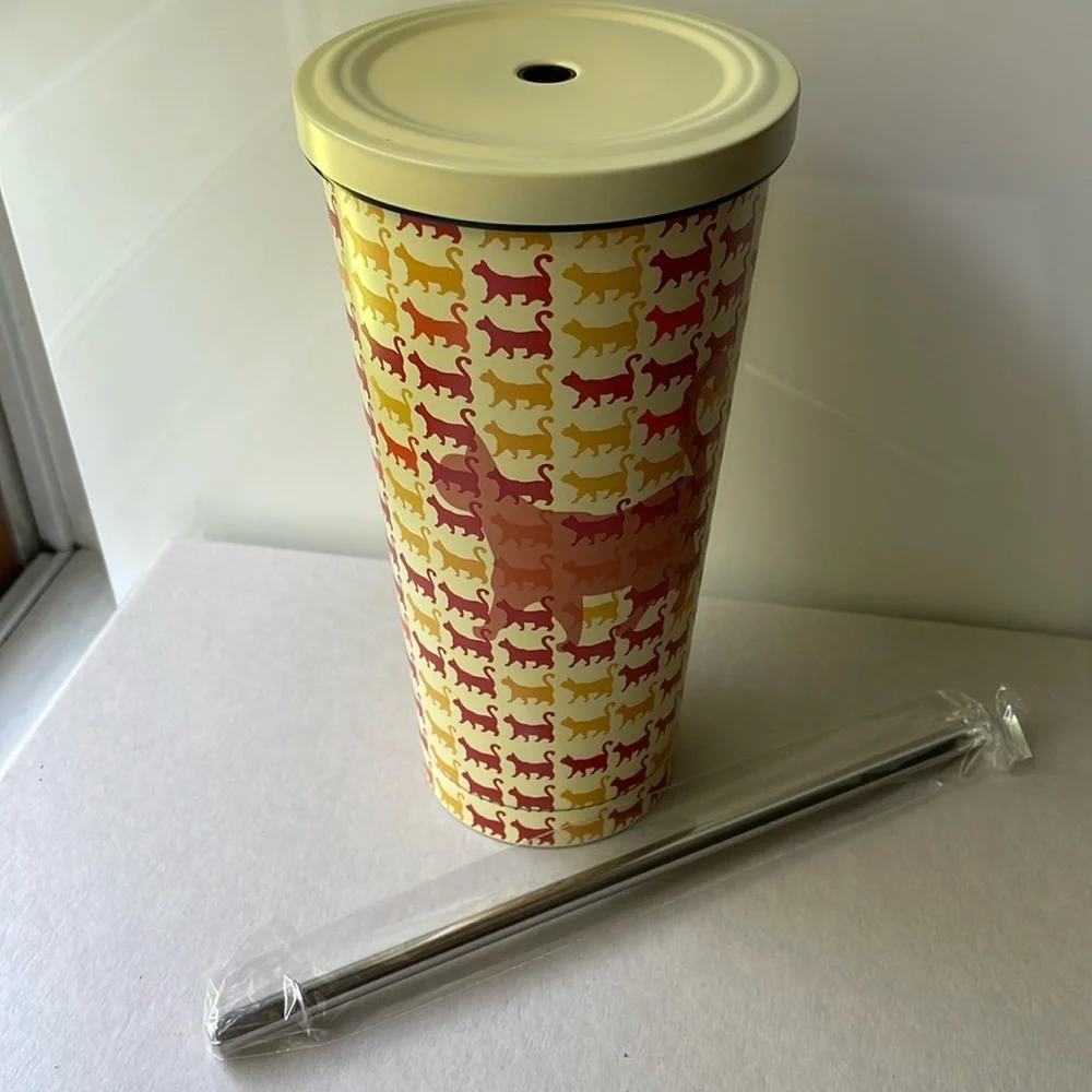 New in Box Cat Lady Orange Cat Theme Stainless Steel Tumbler w/ Metal Straw